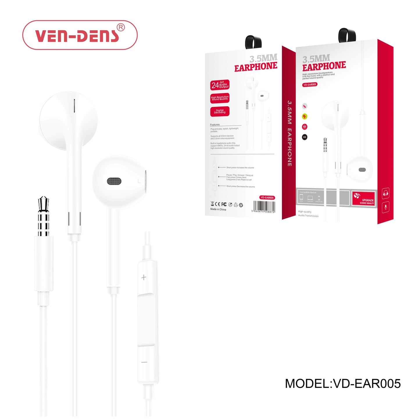 VEN-DENS VD-EAR005 3.5MM Earphone
